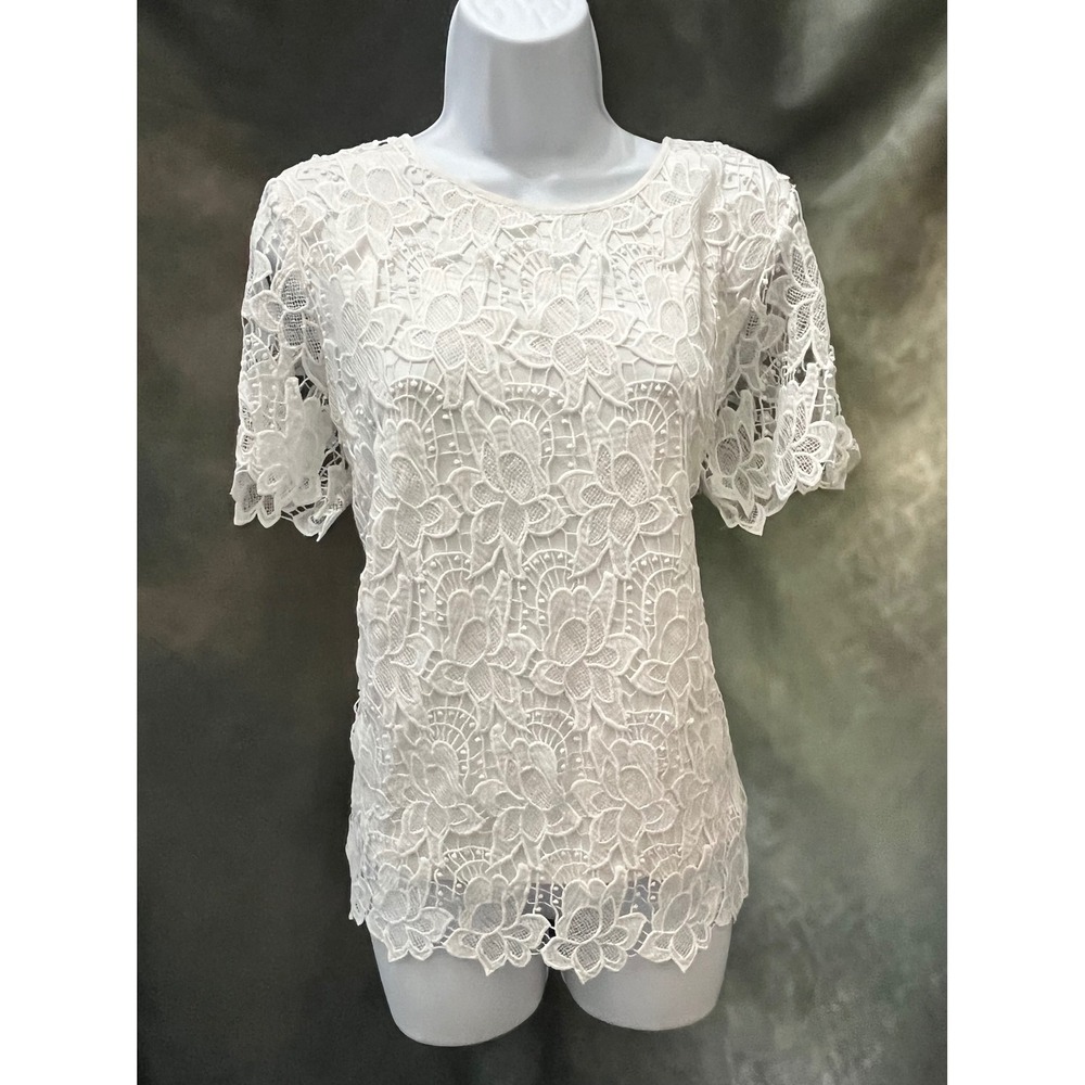 Philosophy‎ Republic Clothing Women's White Lace Short Sleeve Top Size L